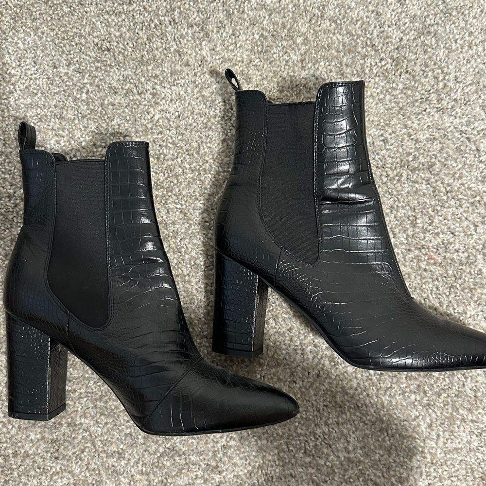 Black Billini Croc-Embossed Ankle Boots